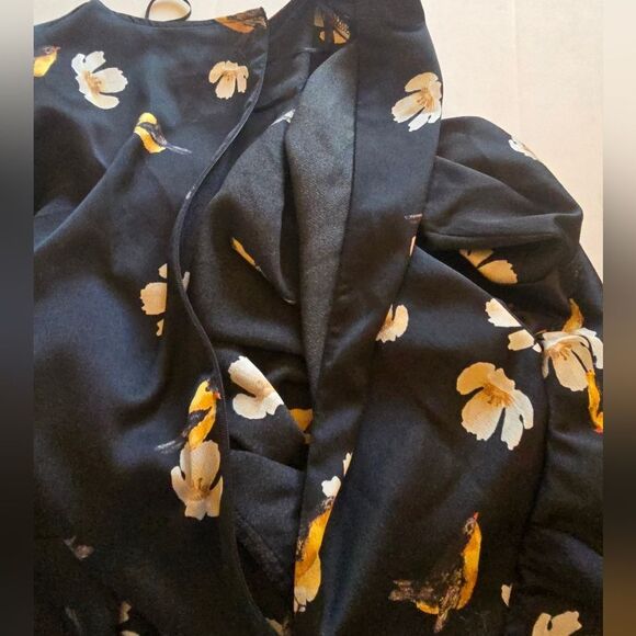 NWT Zara Floral Bird Black Dress Bell Sleeves Size M - Picture 4 of 11